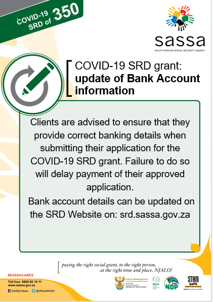 image of SASSA bank account details