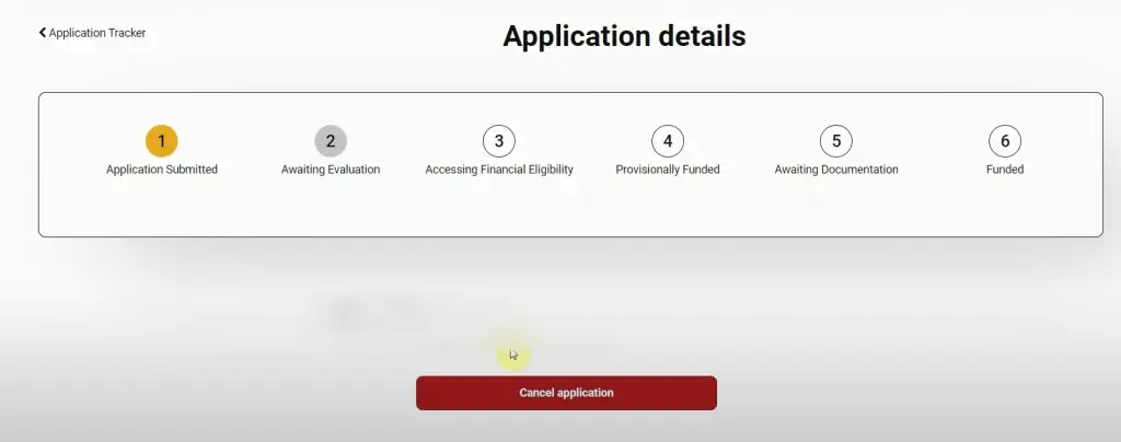 NSFAS application details screen